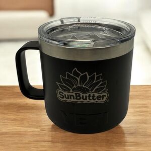 YETI RAMBLER 14 OZ BLACK MUG WITH SUNBUTTER LOGO & MAGSLIDER LID